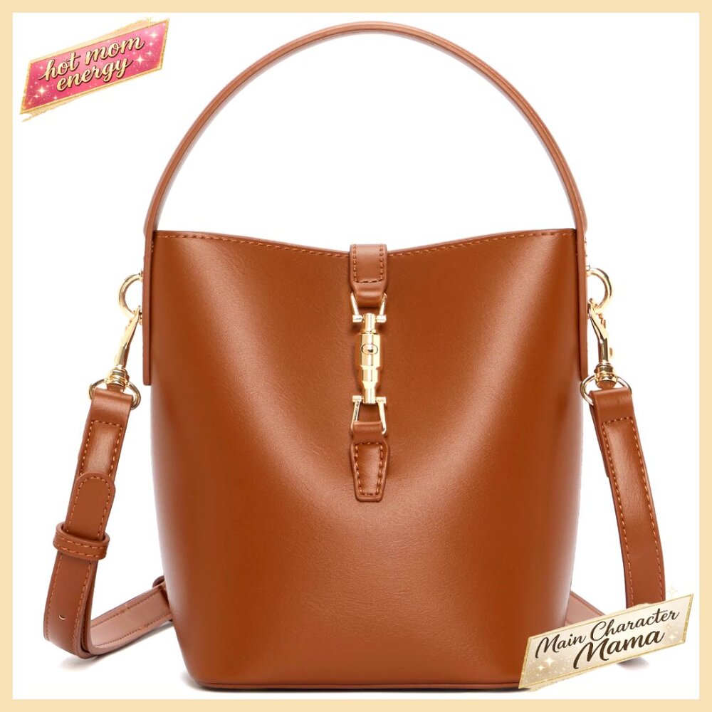 Small Vegan Leather Bucket Bag Crossbody Shoulder Purse for Women